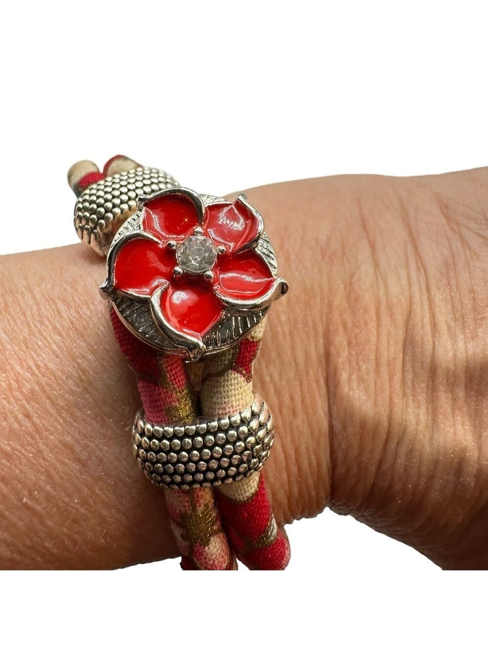 Snap Button Jewelry Floral Loop Bracelet Multicolor W/ Red Floral 18mm Snap! NWT